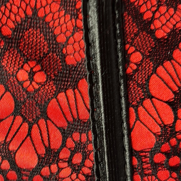 ADORE ME Scarlett Burlesque Strapless Red|Black Satin Lace Up Corset & Garters - Picture 9 of 15